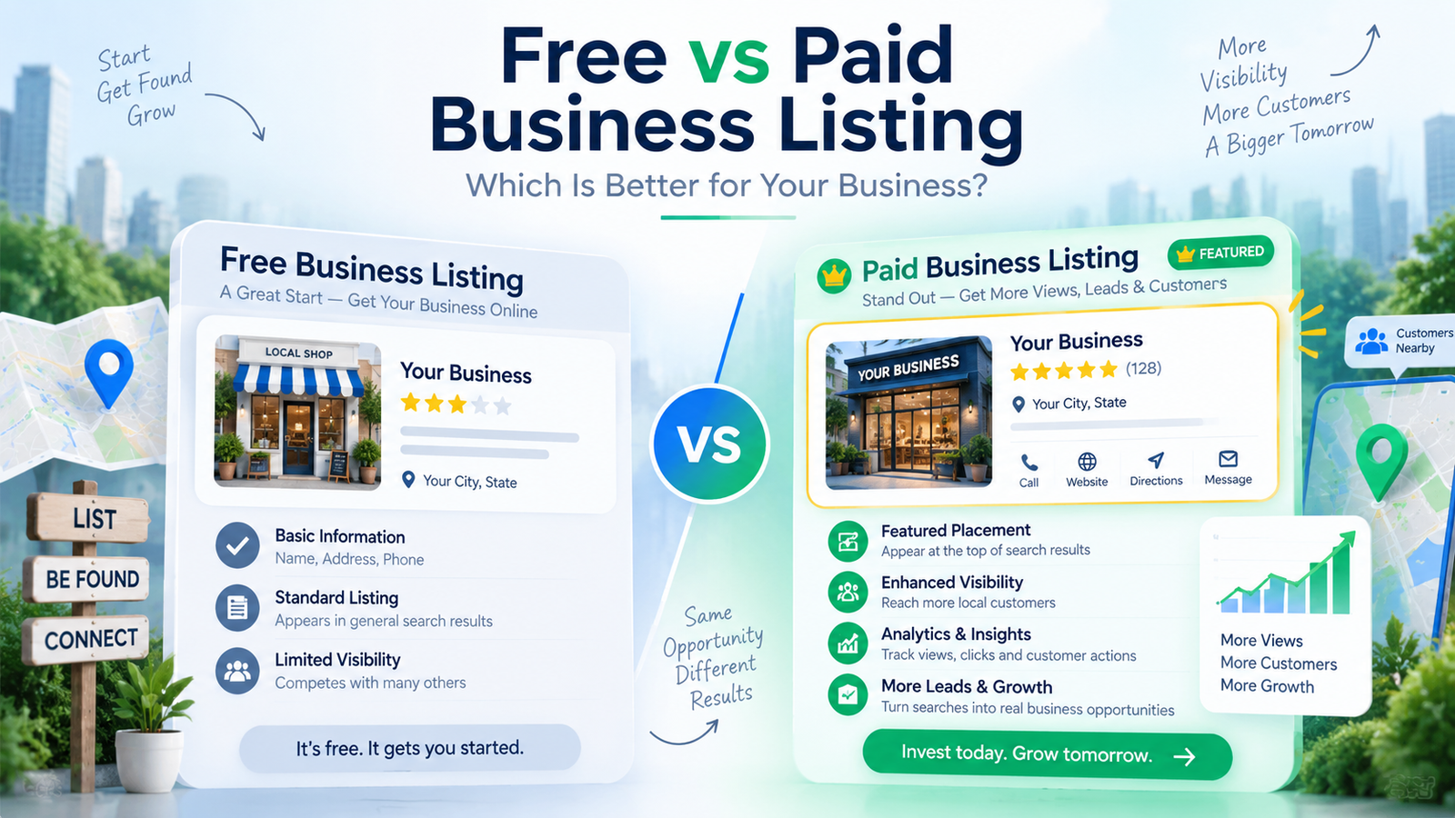 Free vs paid business listing comparison for small businesses